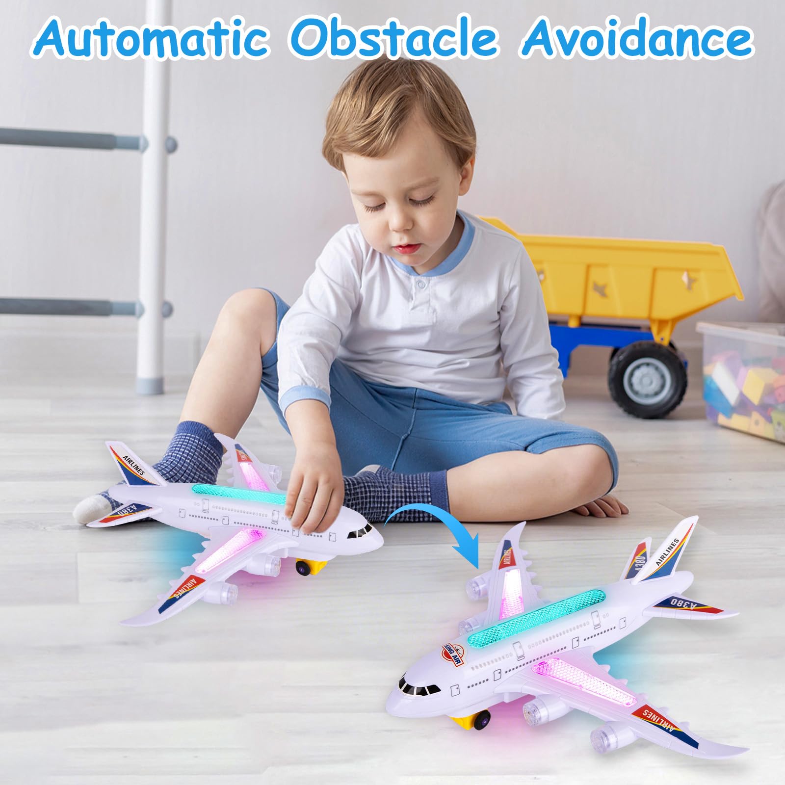 KATELUO Aereo Giocattolo con Luci e Suoni, Aeroplano Giocattolo Bambini, Funzione Bump and Go, Giocattoli Aereo per Ragazzi e Ragazze, Aeroplano di Giocattoli, Regalo di Compleanno per Bambini