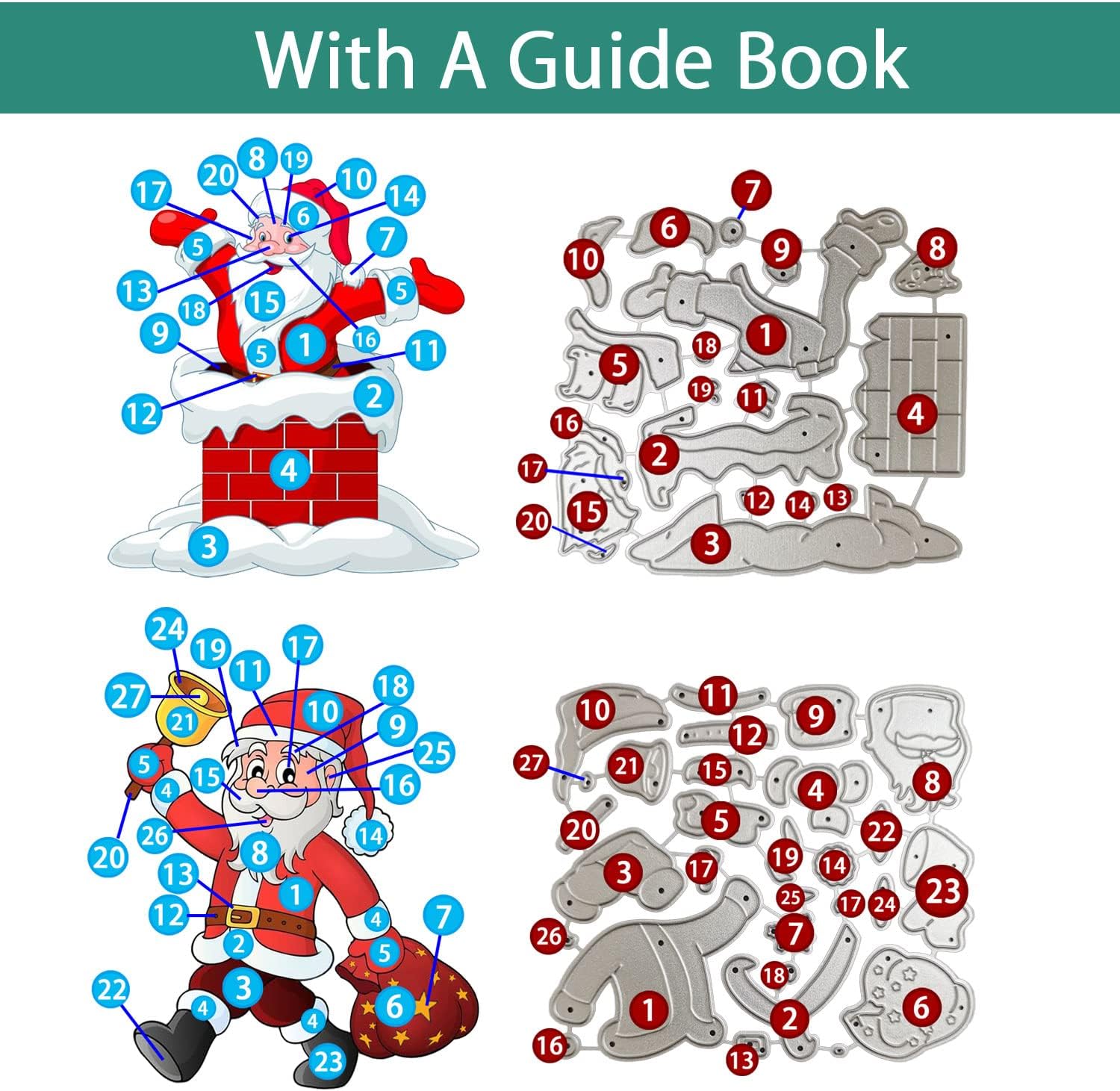 4 Sets Santa Chimney Christmas Die Cuts for Card Making Mrs Claus Scrapbooking Supplies Dies Embossing Stencil Template Tool for DIY Molds Paper Card Photo Album Craft Decoration