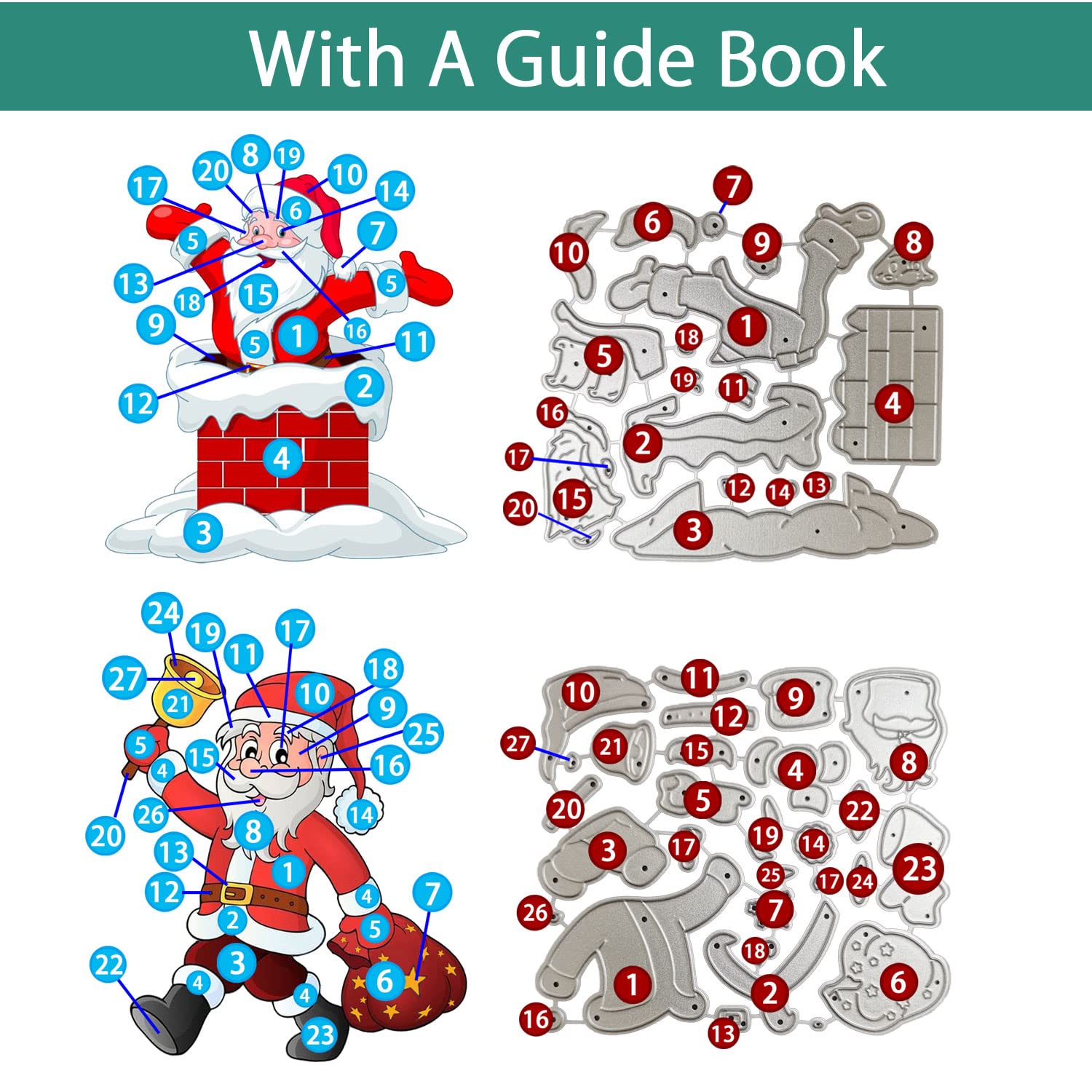 4 juegos de troqueles de Navidad de chimenea de Papá Noel para hacer tarjetas, suministros de álbumes de recortes, troqueles en relieve, plantilla para moldes de bricolaje, tarjetas de papel, álbum de