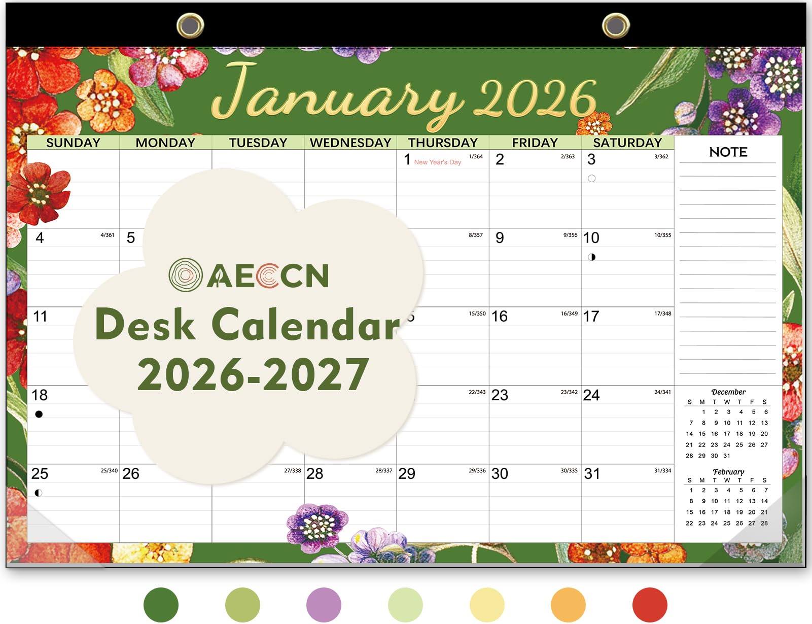 AECCN Desk Calendar 2026-2027, 18 Months Until June 2027 with Stickers, 17x12 Inch Ample Space, Thick Paper, Desktop Calendar 2026-2027 for Home,