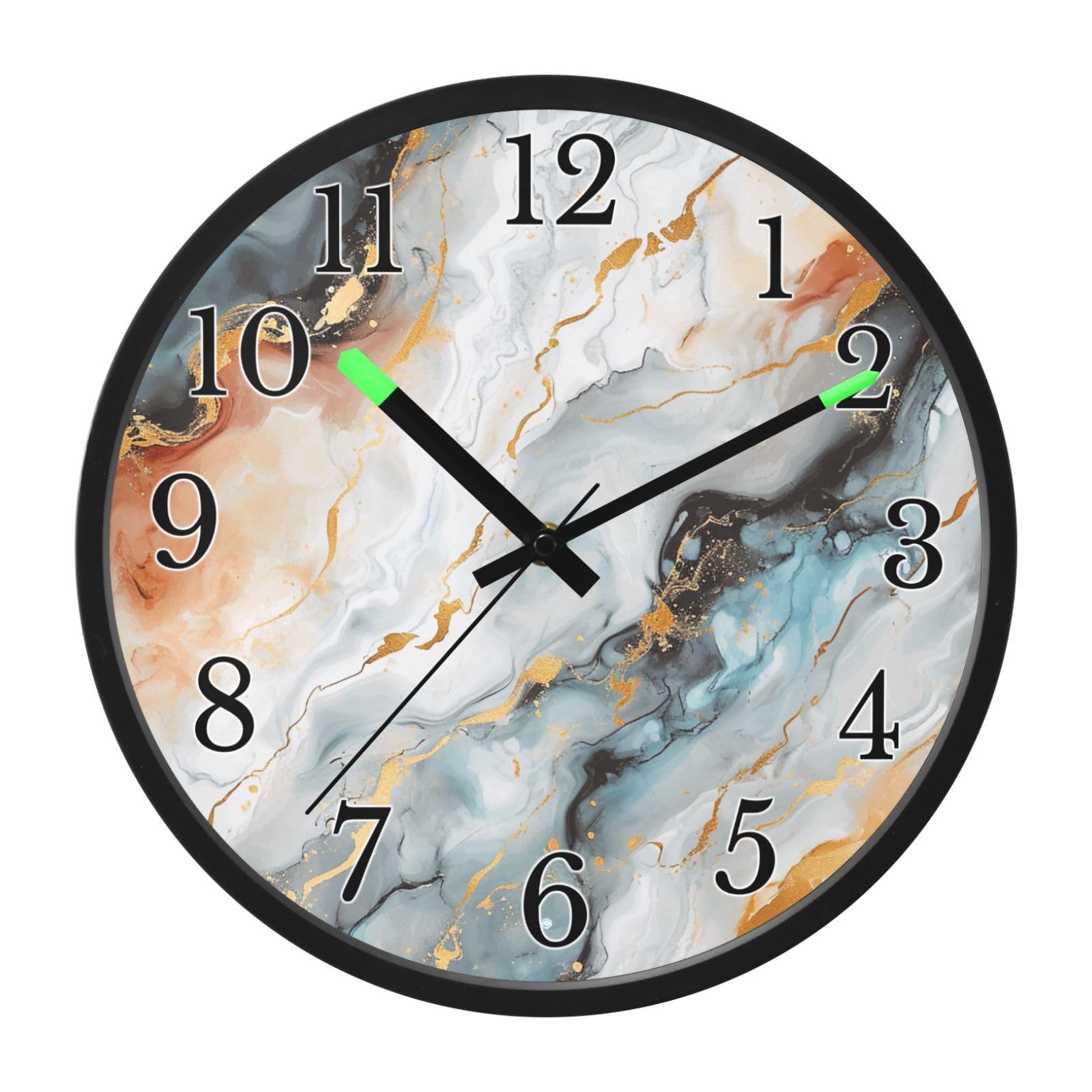 Mnsruu Reloj de pared luminoso 4234 de mármol, reloj de pared que brilla en la oscuridad, funciona con pilas, silencioso, sin tictac, luz nocturna para dormitorio