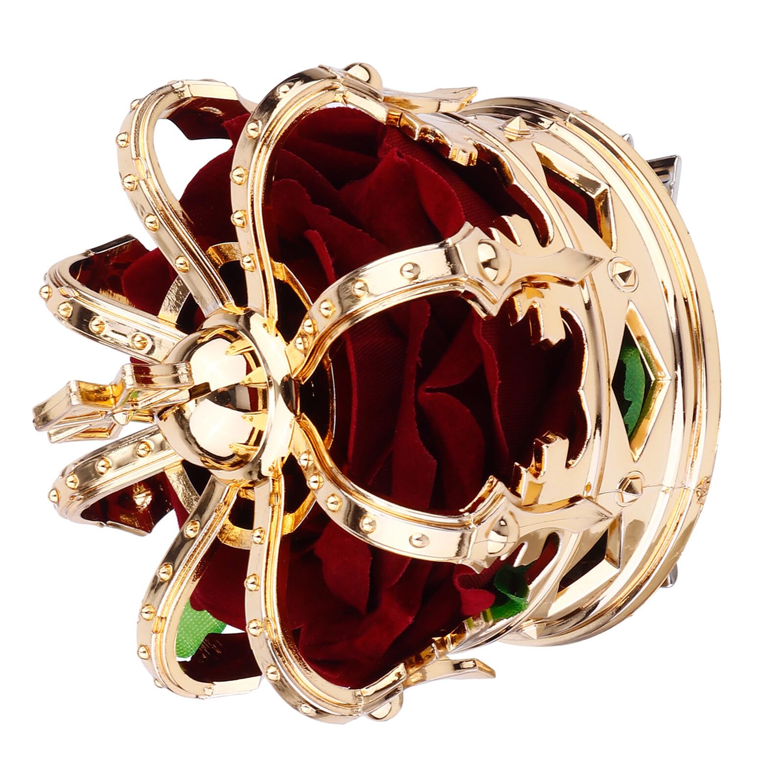 Tiara dorada tridimensional con pinza roja para tocado de novia 8