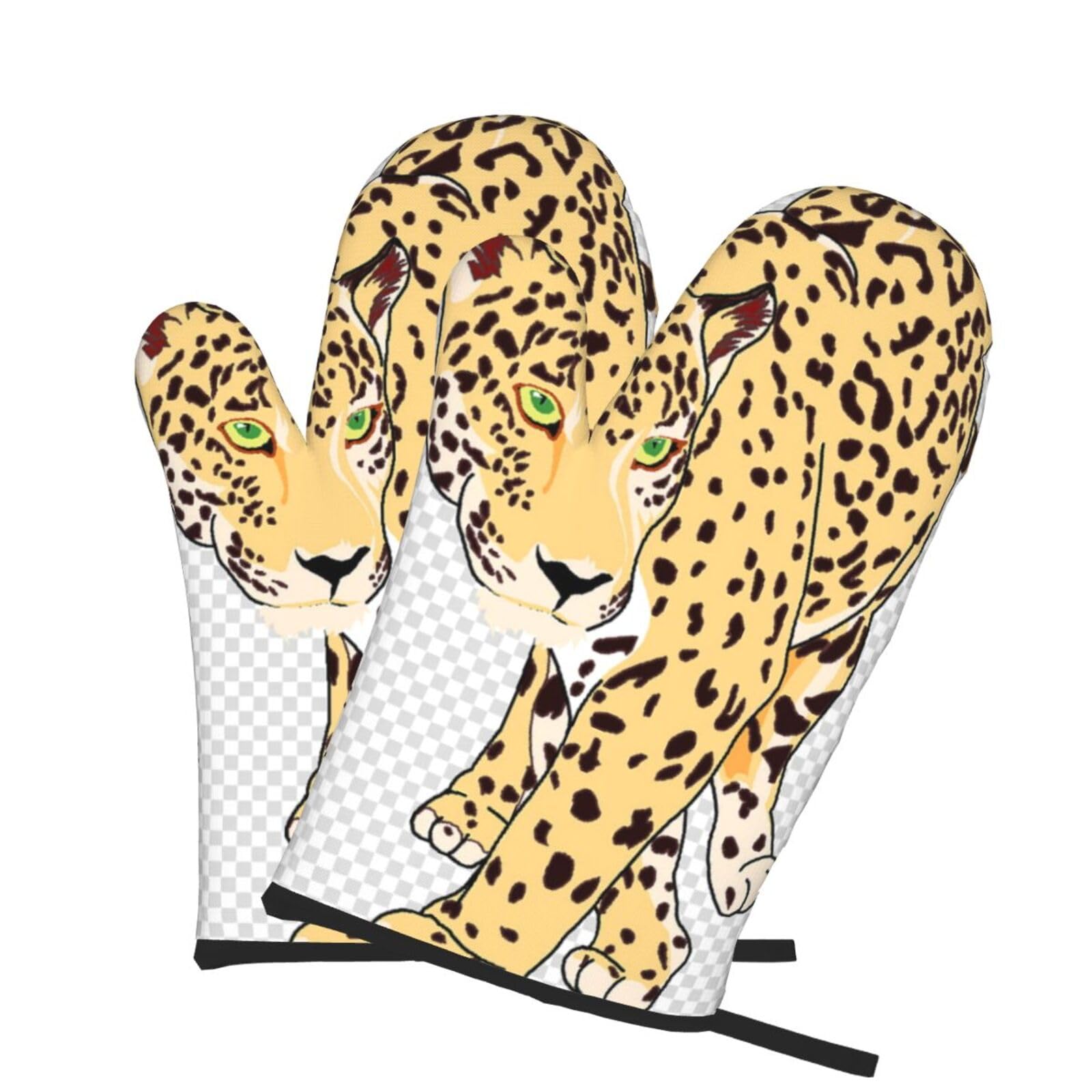 Oven Mitts Set of 2 Pcs, Wild Cheetah Prints Heat Resistant Kitchen Gloves for Cooking Baking Grilling