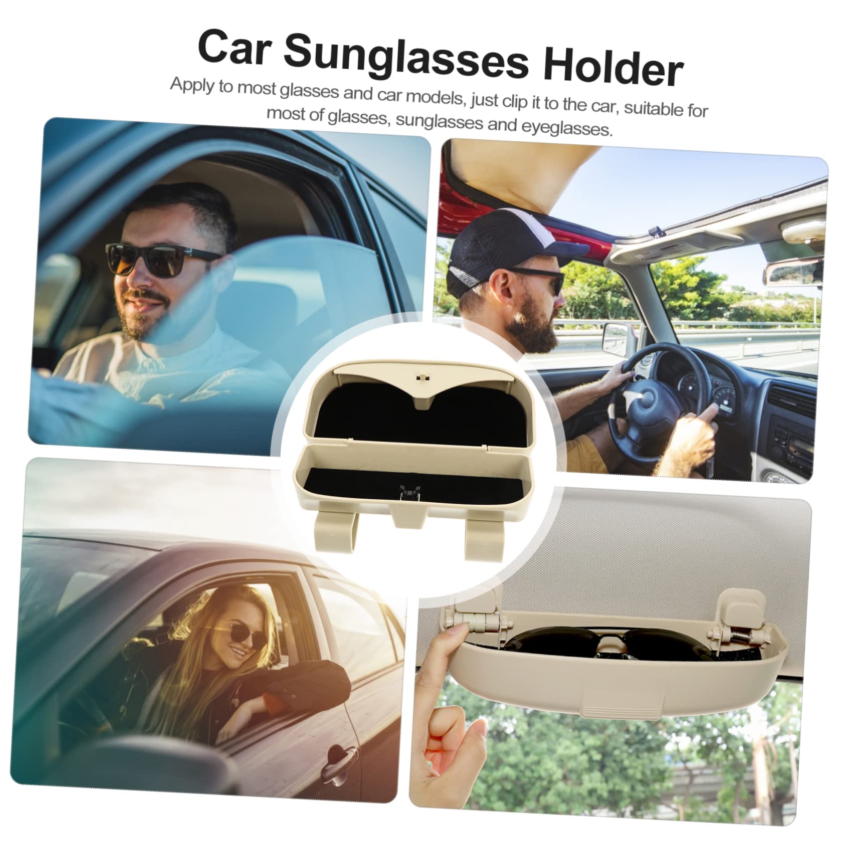 MACHSWON Custodia per occhiali da sole per auto, con clip in lega di alluminio resistente per visiera parasole, scatola portaoggetti multifunzionale per auto e uso quotidiano, bianco