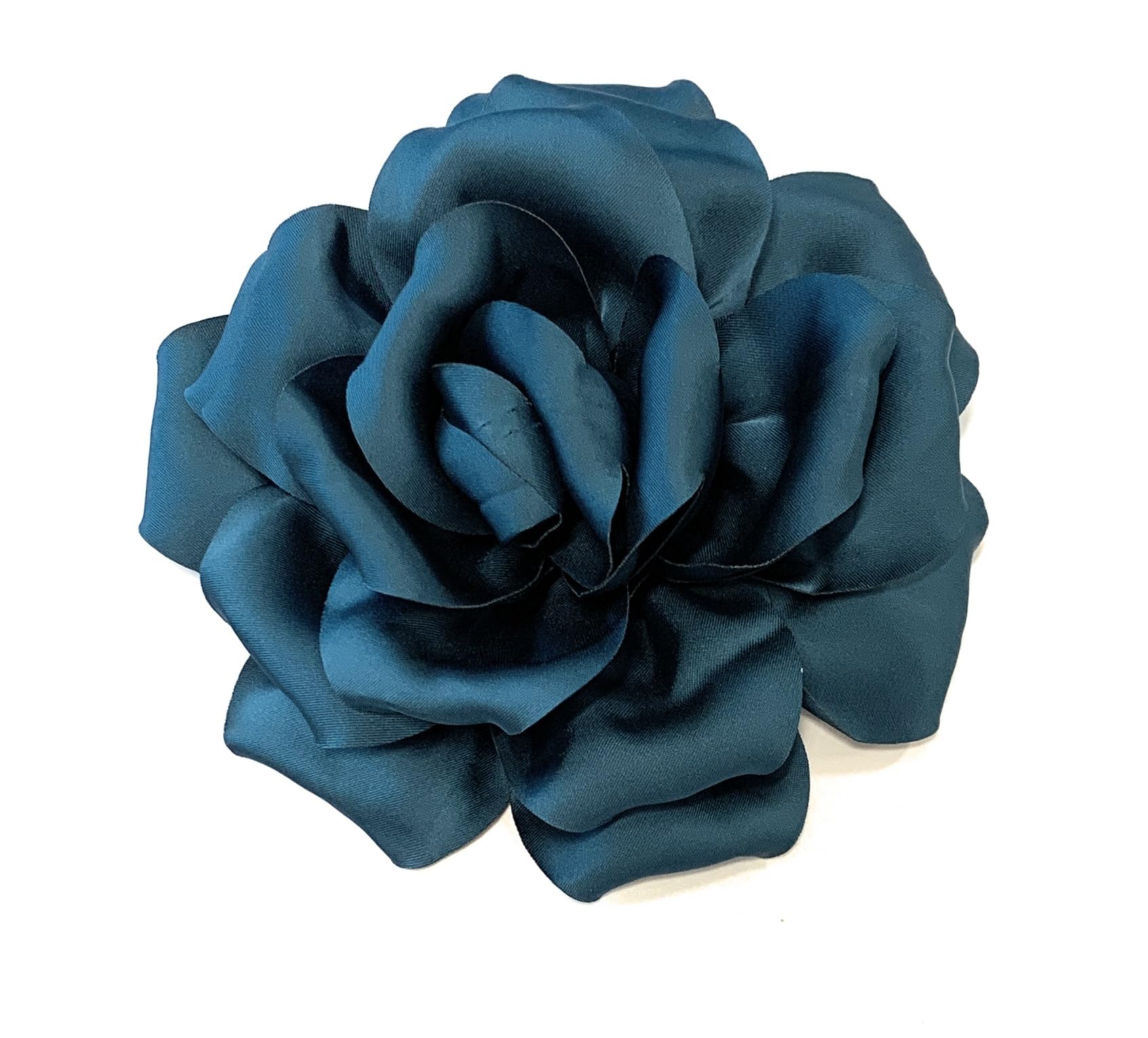Large Rose Fascinator Corsage Hair Clip and Brooch Pin, Satin Flower, Multi-Colour Options (Steel Blue)