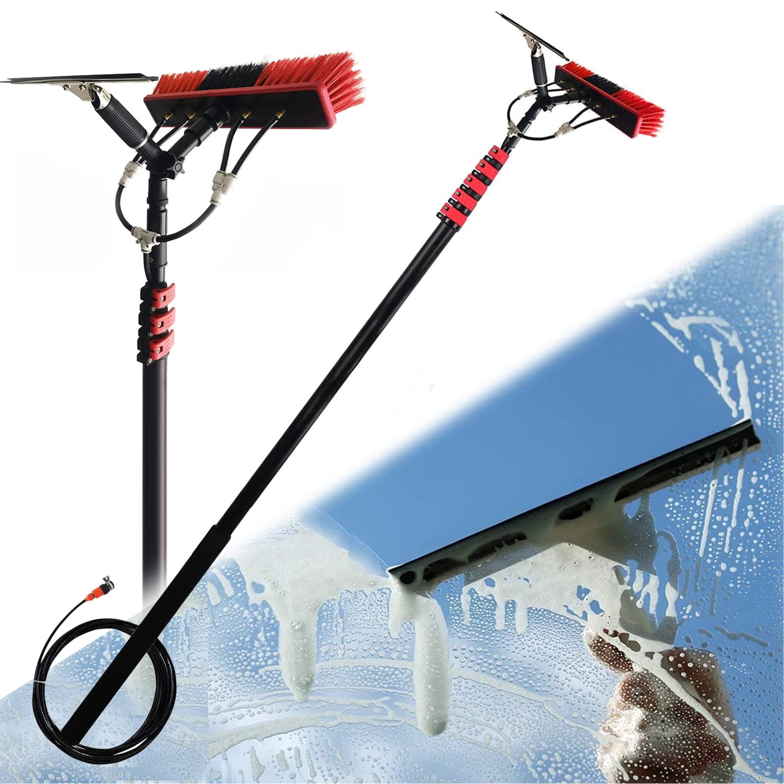 Aioneer 3.6-10.8M Window Cleaning Pole Water Fed Pole Kit With Squeegee Telescopic Brush Extendable Window Squeegee Washer Roof Cleaner Glass Outdoor Solar Panel-9M