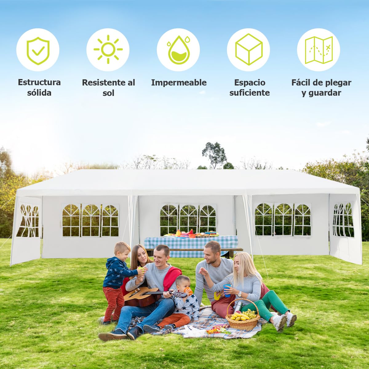 GOPLUS Carpa Plegable 3 x 9 m Impermeable con Protección UV