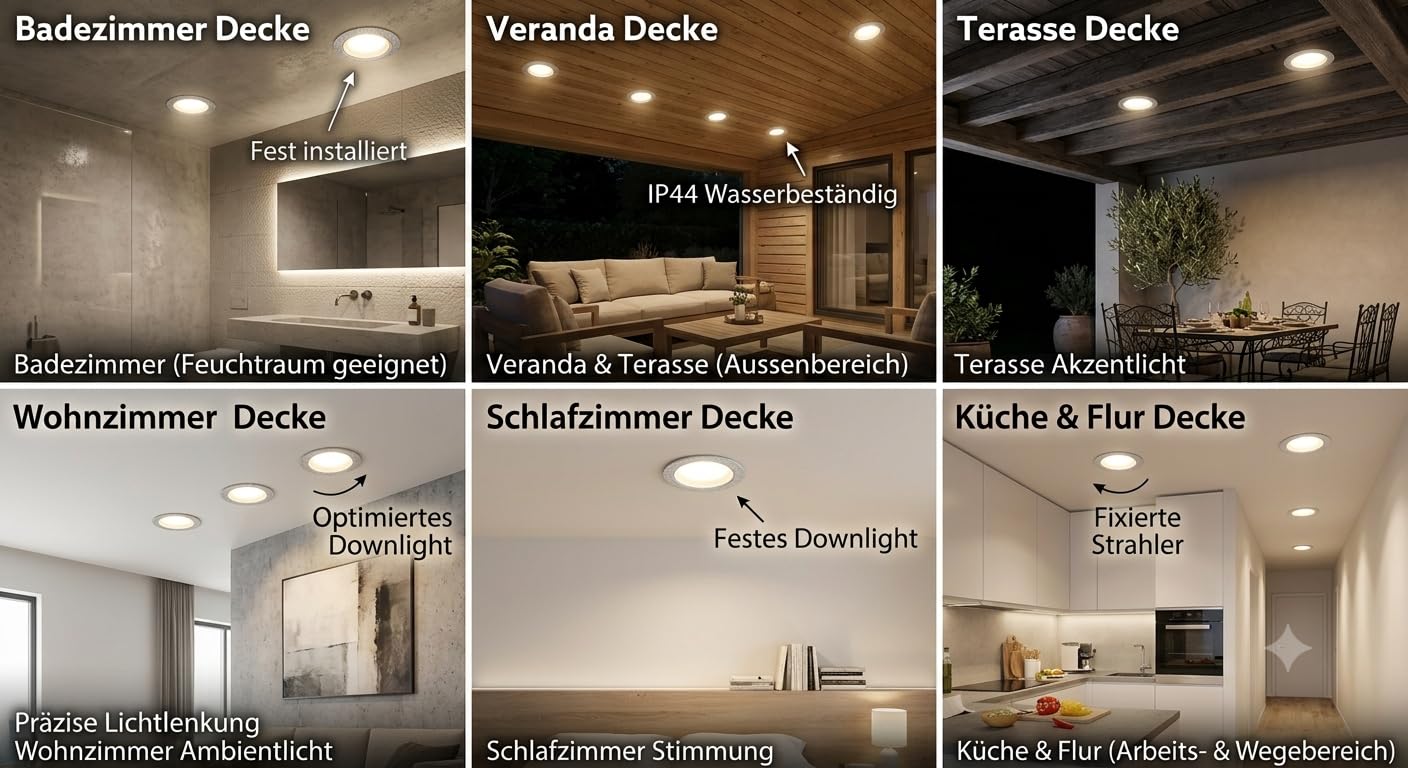 Trango 6er Set IP65 Bad Einbaustrahler 6729IP65-069-5WAK Aluminum gebürstet inkl. 6x 5 Watt GU10 LED Leuchtmittel 3000K warmweiß Außen Einbauleuchte, Bad Leuchte, Deckenspot, Dusche Deckenleuchte