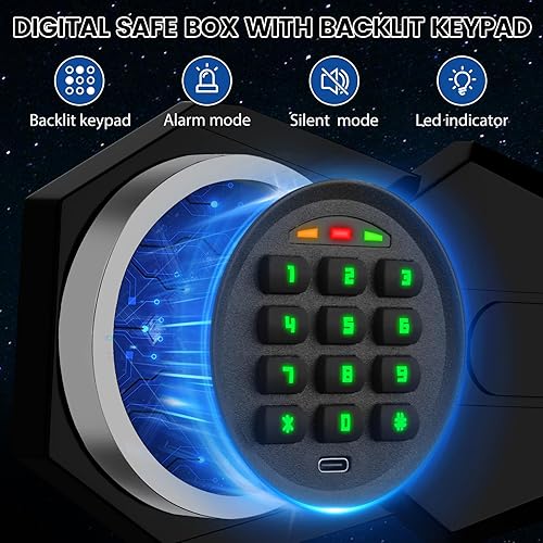 Miniatura 2 de Caja fuerte para el hogar con bolsa ignífuga y teclado retroiluminado, caja de seguridad personal pequeña de 0.4 pies cúbicos para el hogar con modo