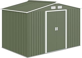 Outsunny 9 x 6ft Metal Garden Shed, Outdoor Storage Tool House with Ventilation Slots, Foundation Kit and Lockable Double Doors, Light Green