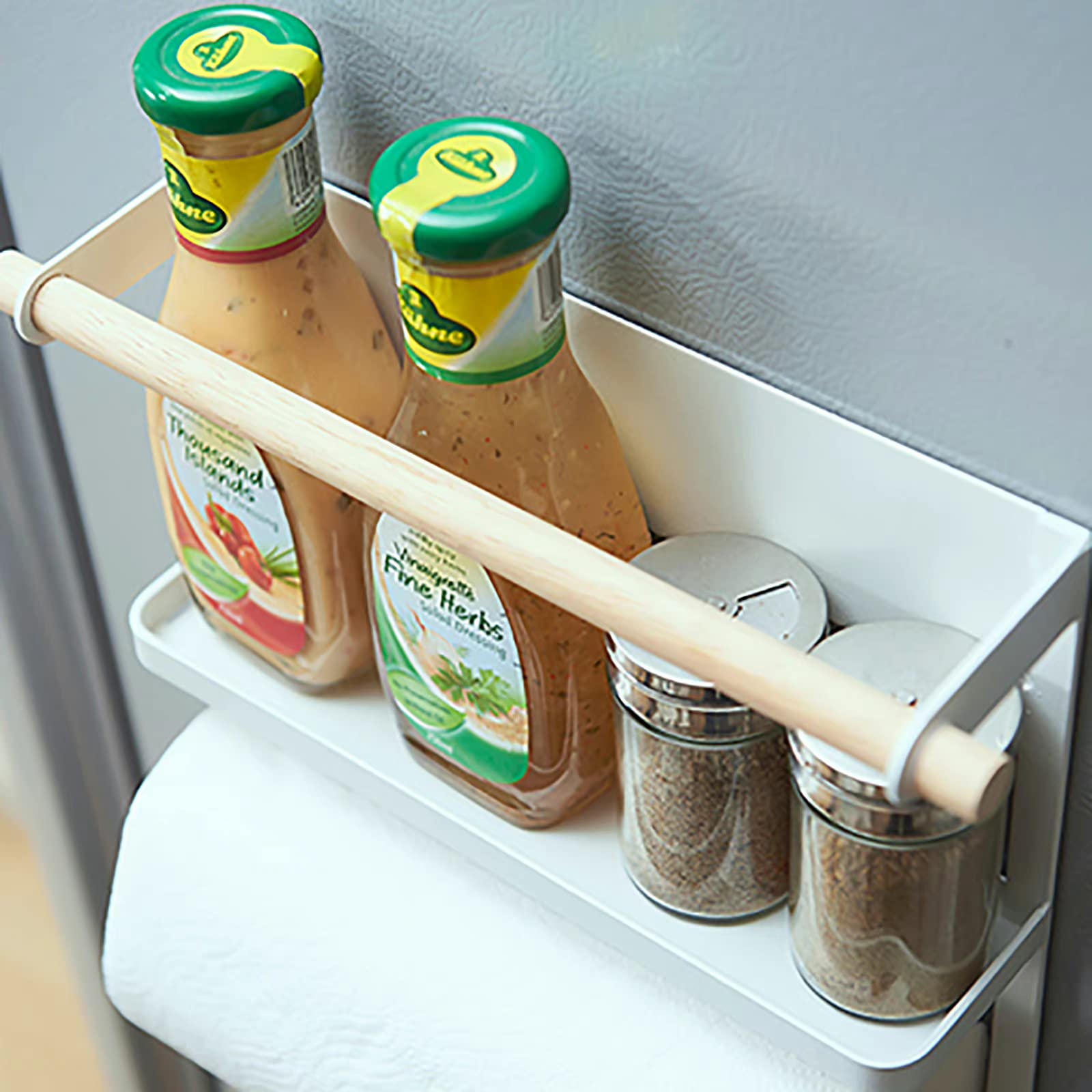 Yolispa Magnetisch rek voor koelkast, set van 4 kruidenrekken, kruidenrek zonder boren, zijrek van de koelkast voor de organisatie van de keuken