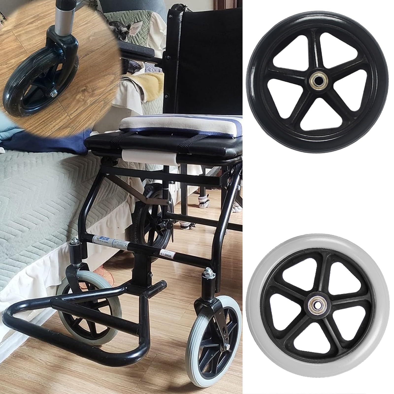 Ruota Per Sedia A Rotelle 7 Pollici - Pneumatico In PU Antiscivolo Con Cerchione In Acciaio Legato - Foto 8