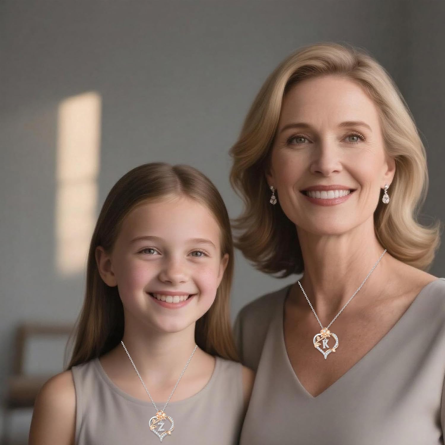 Rose Heart Letter Initial Necklace for Women, S925 Sterling Silver Pendant Necklace Adjustable Dainty Rose Flower Jewelry Gift for Her - Image 5