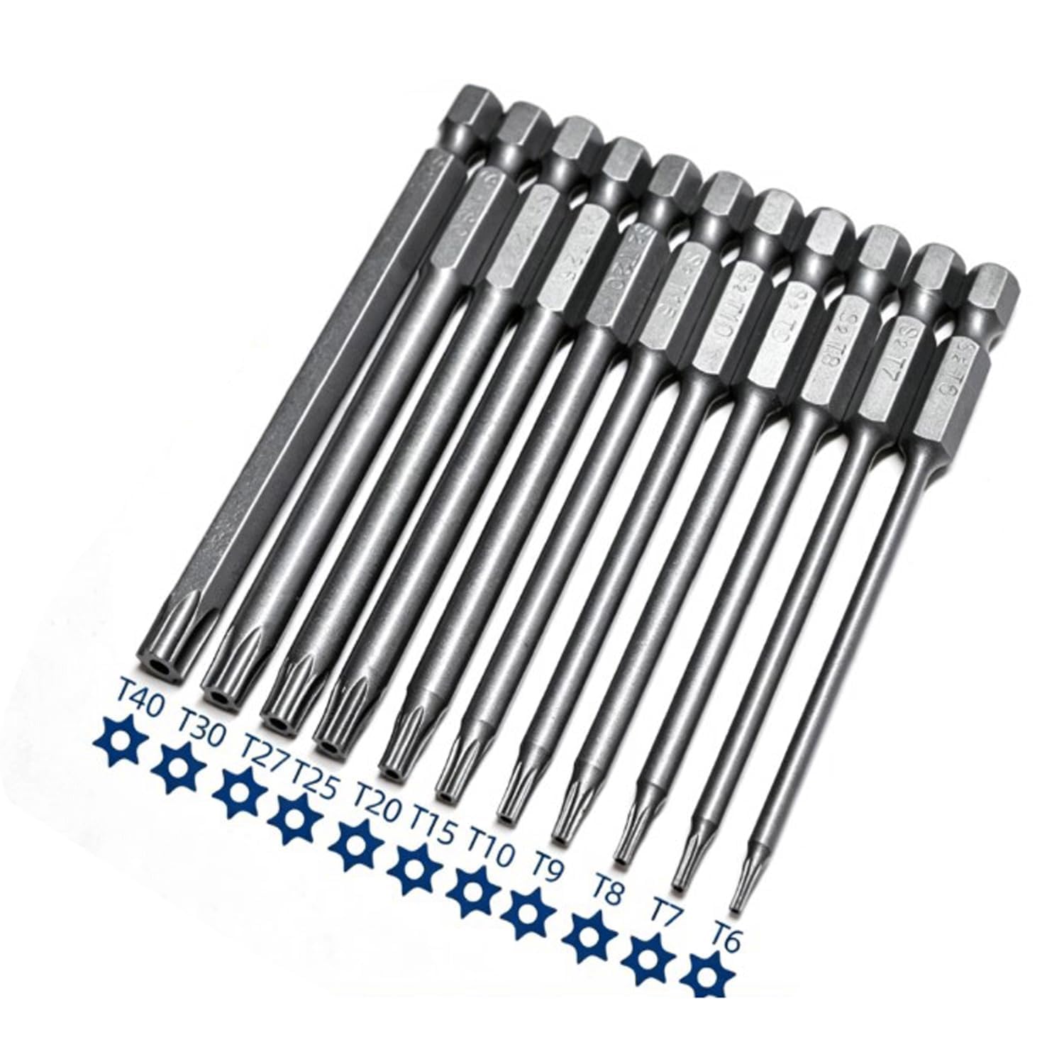 Fbbevwbk 11Pcs 100Mm Star Security Screwdriver Bit Set, T6-T40 Magnetic Bits, 1/4 Inch Hex Shank S2 Steel Impact Driver Bits