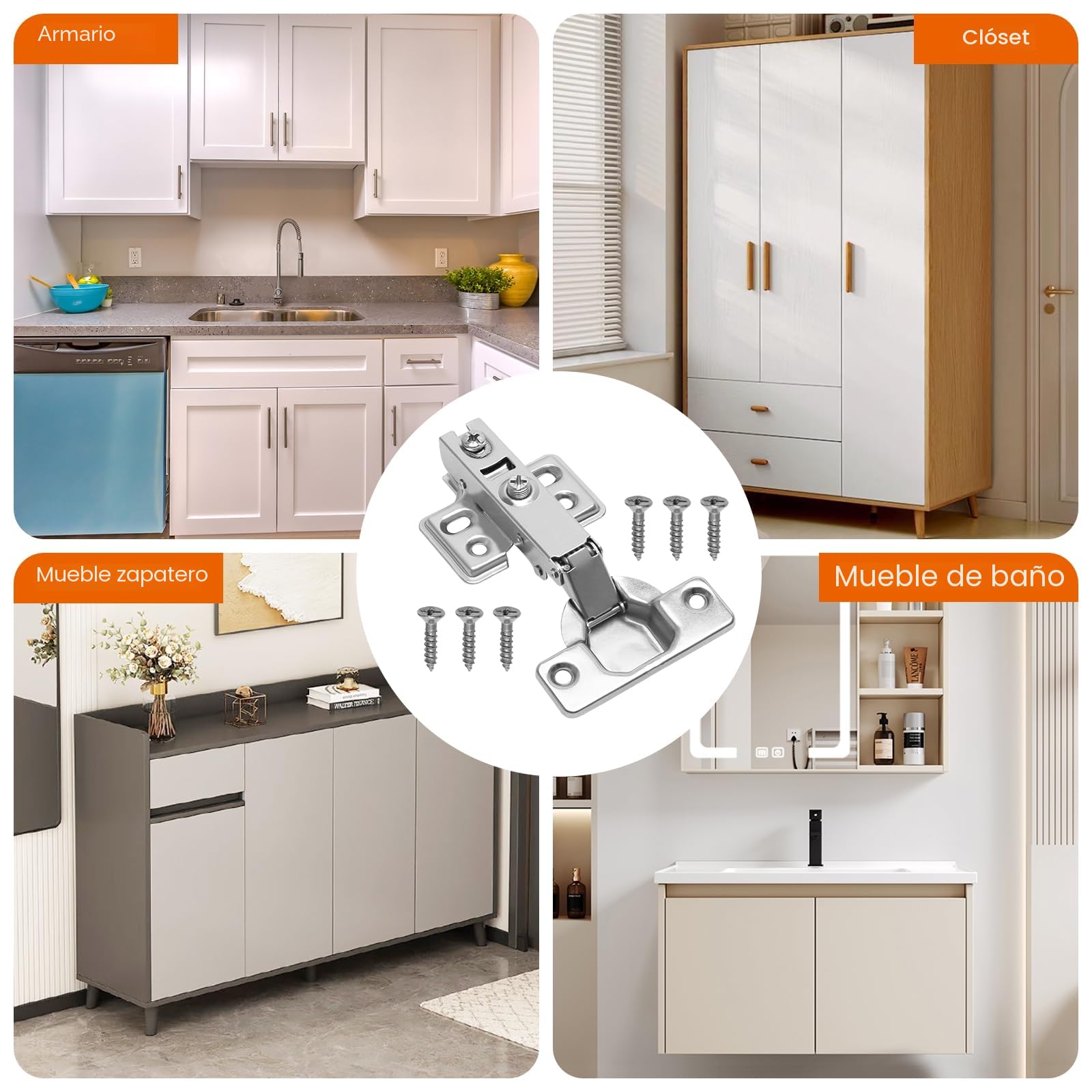 6 Piezas Bisagras Muebles Cocina con Freno Acero Laminado en Frío, Bisagras Puertas Cocina Cierre Suave para Armarios, Armarios y Librerías