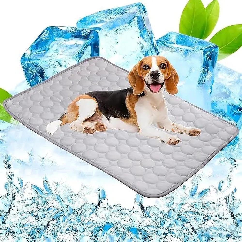 Manta Refrescante para Perros, 100 × 70 cm Colchoneta Perro, Seda Hielo Manta Fria para Perros, Gris Alfombra Refrescante Perro, Alta Disipación Térmica, Suave, Adecuada para Perro y Gatos