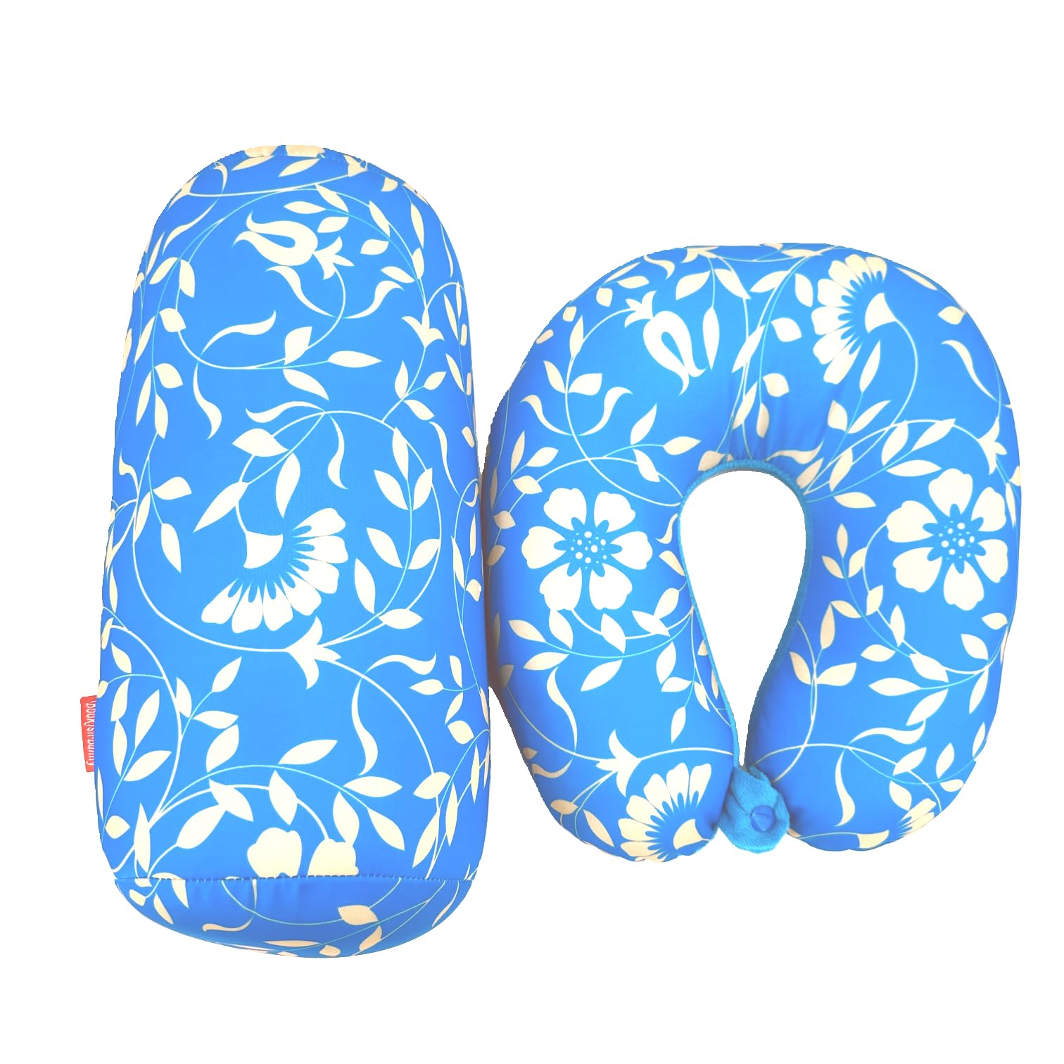 Bookishbunny 2pcs Micro Bead Set U Shaped Neck Travel Pillow 12" x 12" x 4" and Roll Back Pillow Cushion 13" x 7", Various Designs (Flower Gold)