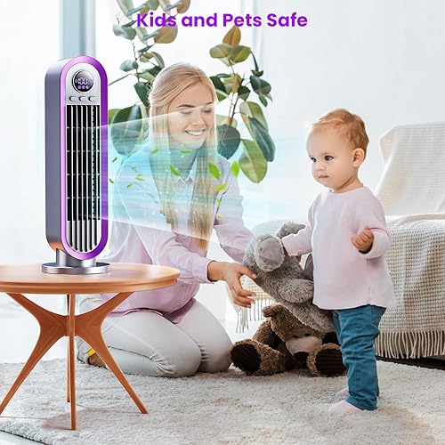 Miniatura 6 de Misby Ventilador de escritorio, ventilador de mesa pequeño sin aspas de 13 pulgadas para ahorrar espacio, ventilador de oficina silencioso