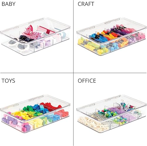 Miniatura 7 de mDesign Organizador de plástico dividido para juguetes con tapa de bisagra para armario, armario, gabinete, 5 secciones, capacidad para bloques de