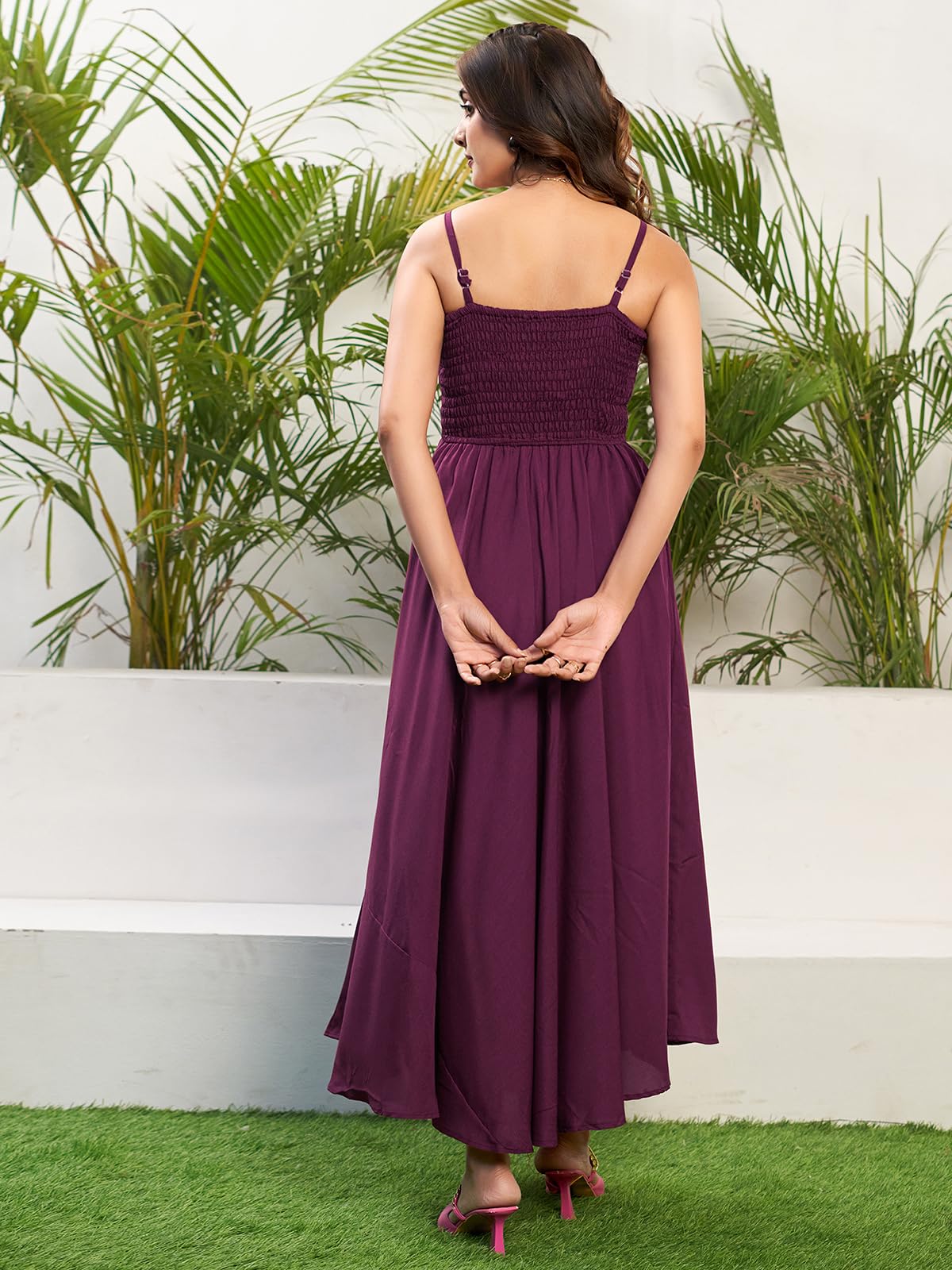 Selvia Western Dress For Women | Smoking Rayon Blend Western Dress For Women | Fit & Flare Dress For Women | One Piece Dress For Women (706Dtk7902N-Xl_Wine)