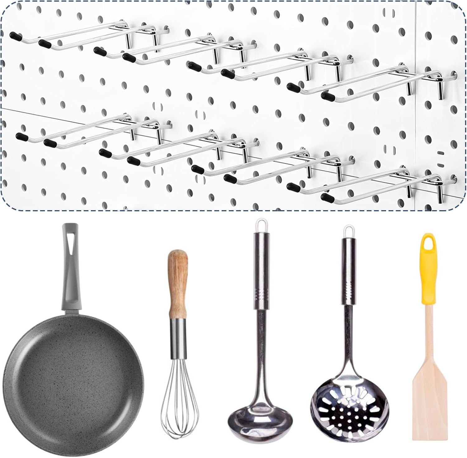 16 Pcs Peg Hooks for Pegboard, 4 Inch Pegboard Hooks, Pegboard Double Hooks Fit 1/4” PegBoard Holes, Heavy Duty Pegboard Pegs with Black Rubber Tipped, Peg Board Organizer Accessories for Garage