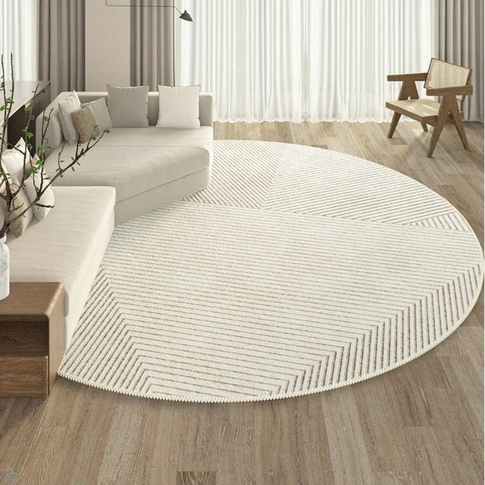 Tapis rond de luxe SY829 QD de 200 cm de diamètre en peluche à motif rayé