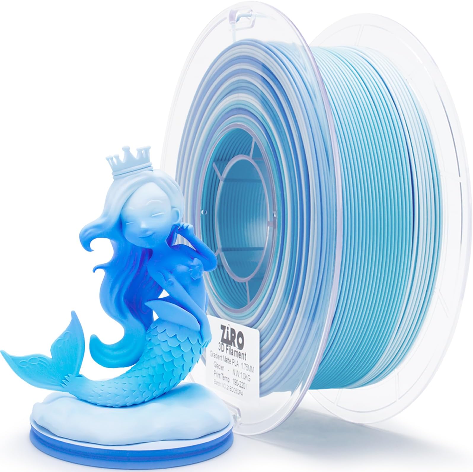 ZIRO Color Gradient Matte Filament, Matte Multicolor 3D Printer Filament, Faster Color Change by Length PLA, Dimensional Accuracy +/-0.03mm, 1KG/ 2.2lbs Spool, Fit Most FDM 3D Printer, Glacier