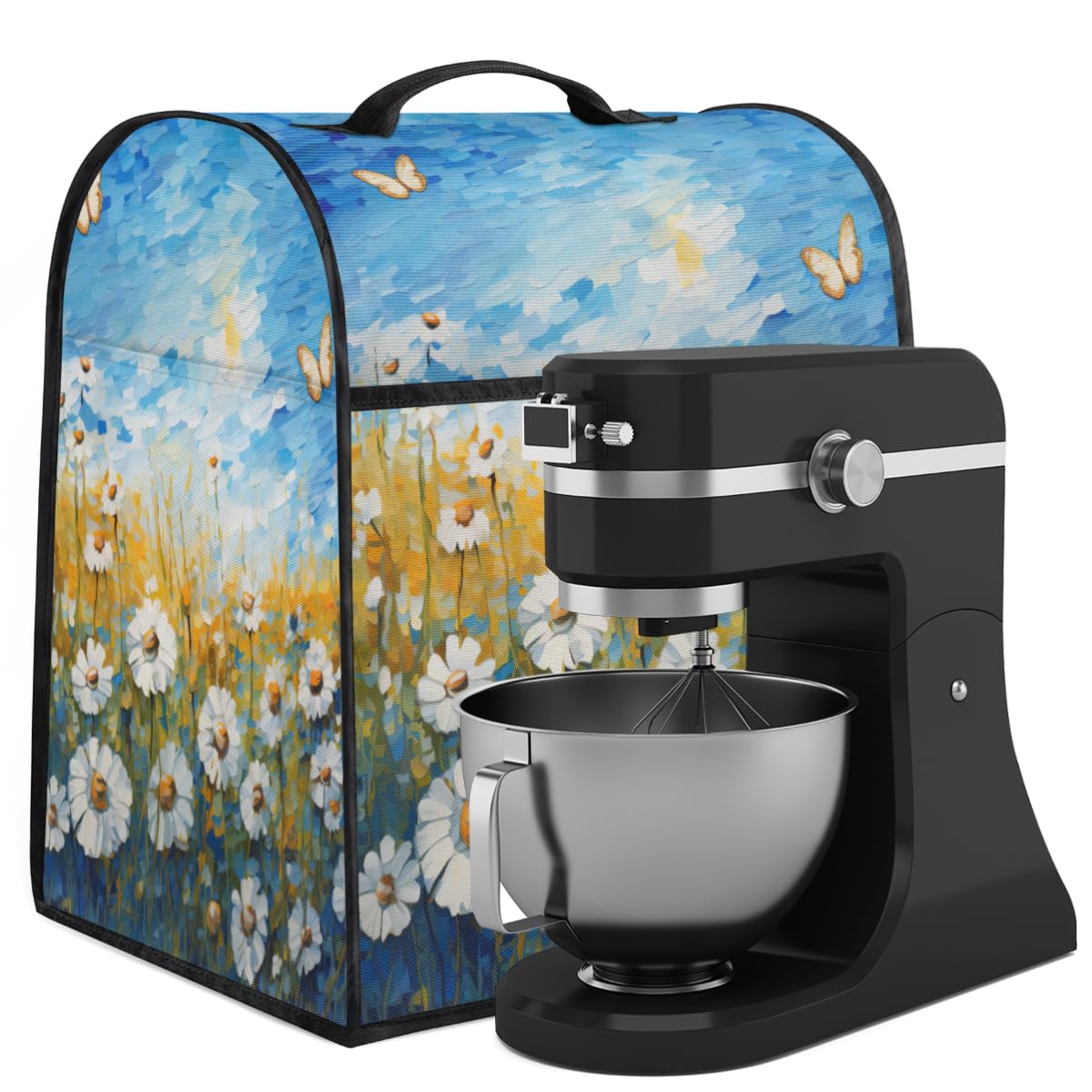Coffee Maker Cover Oil Painting Daisy Kitchen Appliance Covers Small Appliance Covers Blender Cover Juicer Cover Dust Covers for Kitchen Appliances with Top Handle and Pockets,Washable,B604