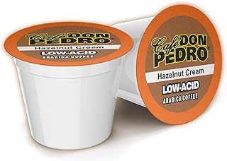 Cafe Don Pedro Hazelnut Cream Low Acid Coffee Pods - Compatible with Keurig K-cup Coffee Maker, 100% Arabica, Battles Heartburn, Acidic Reflux, 72 count