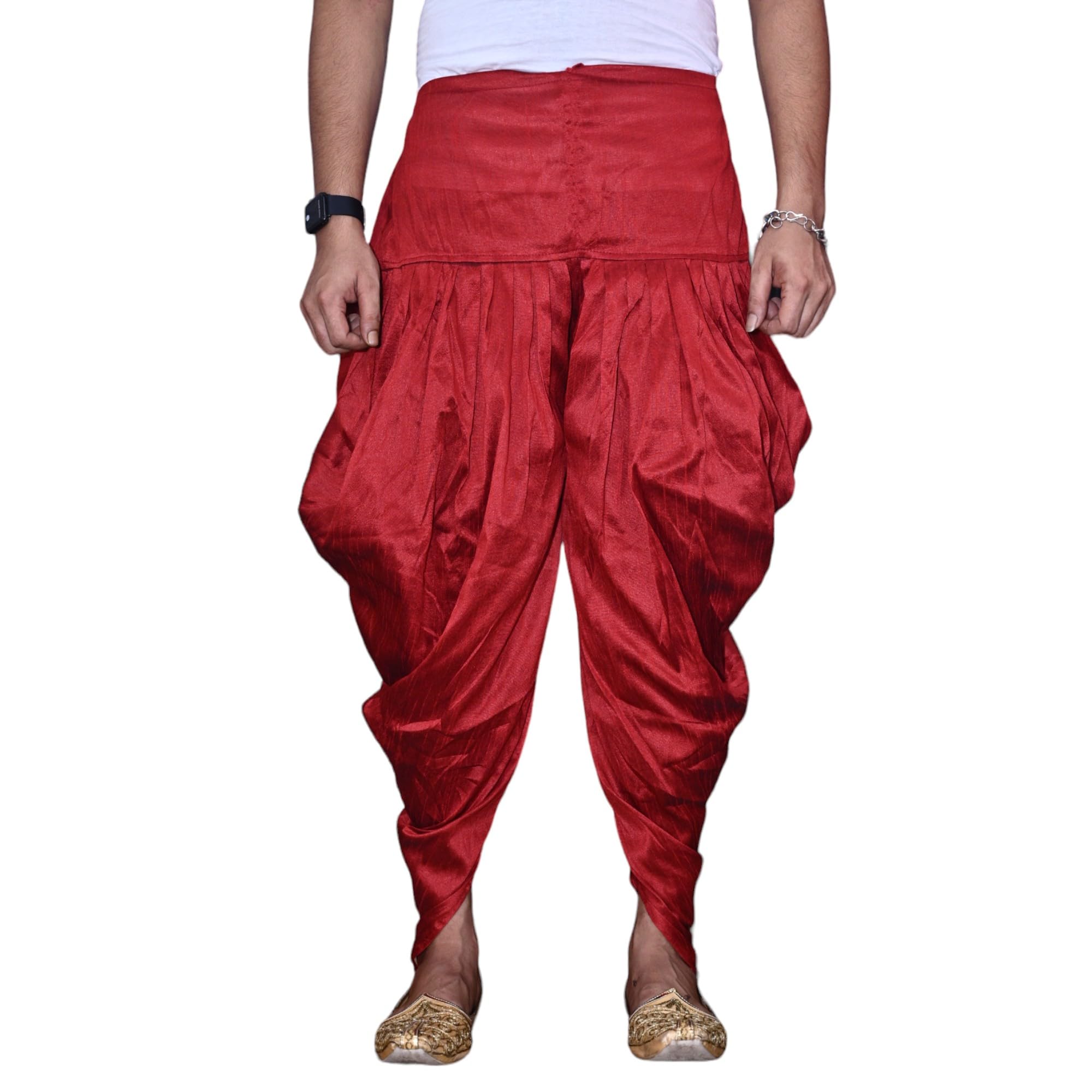 Men's Dupion Silk Dhoti || Dupion Silk Cowl Pattern Patiala Style Dhoti Pant with uniform chunnar (drapes) || Ethnic Wear for Festivals, Weddings (GC011)-image-3