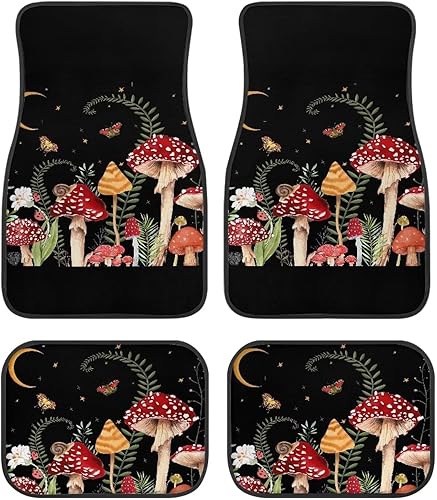 4 tapetes antideslizantes con estampado de hongos para todo tipo de clima, accesorios de protección para camionetas, SUV, camiones, automóviles de