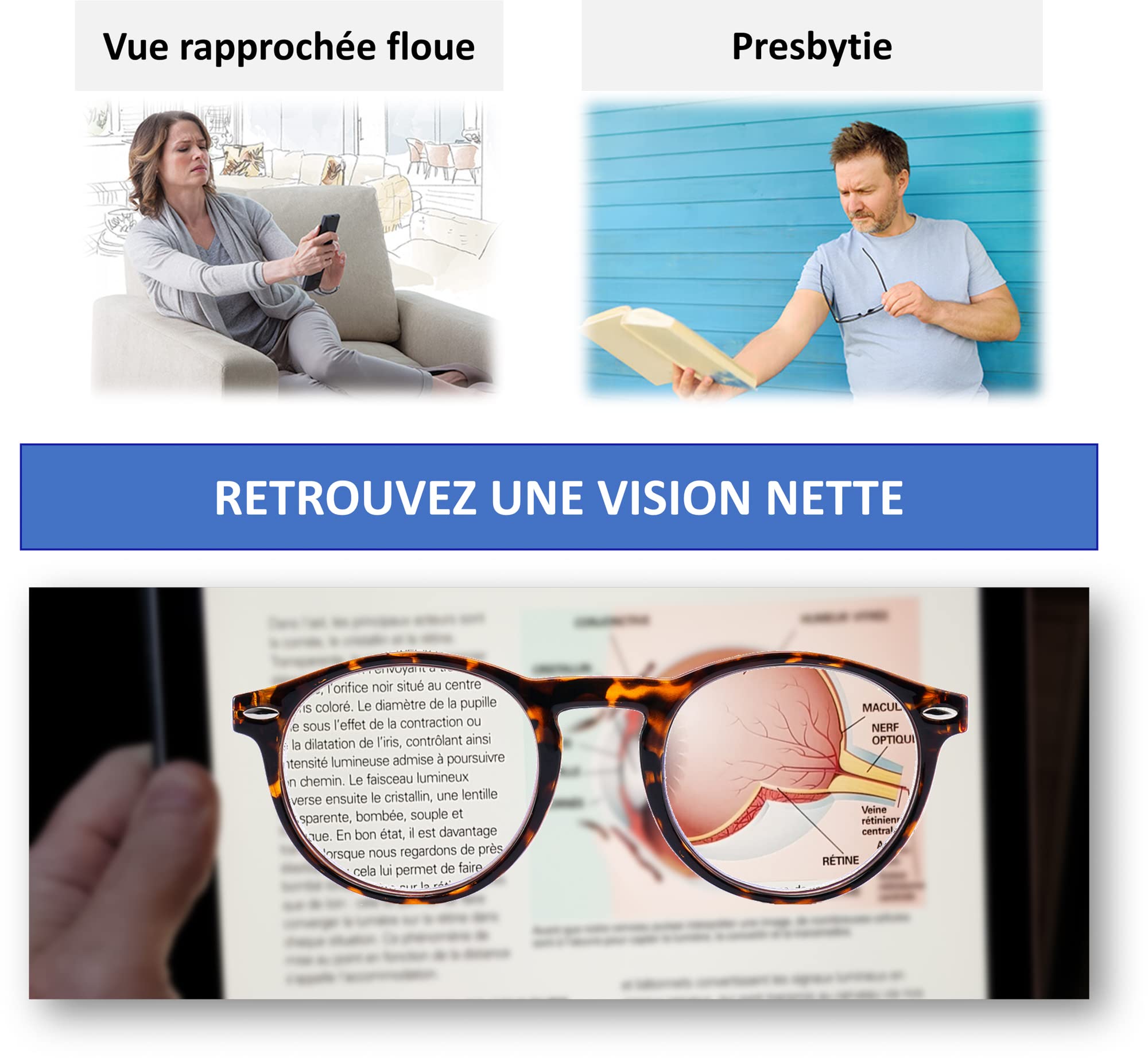 OPULIZE Lunettes Lecture Anti-Lumière Bleue +2.00 - Monture Ronde Écaille De Tortue