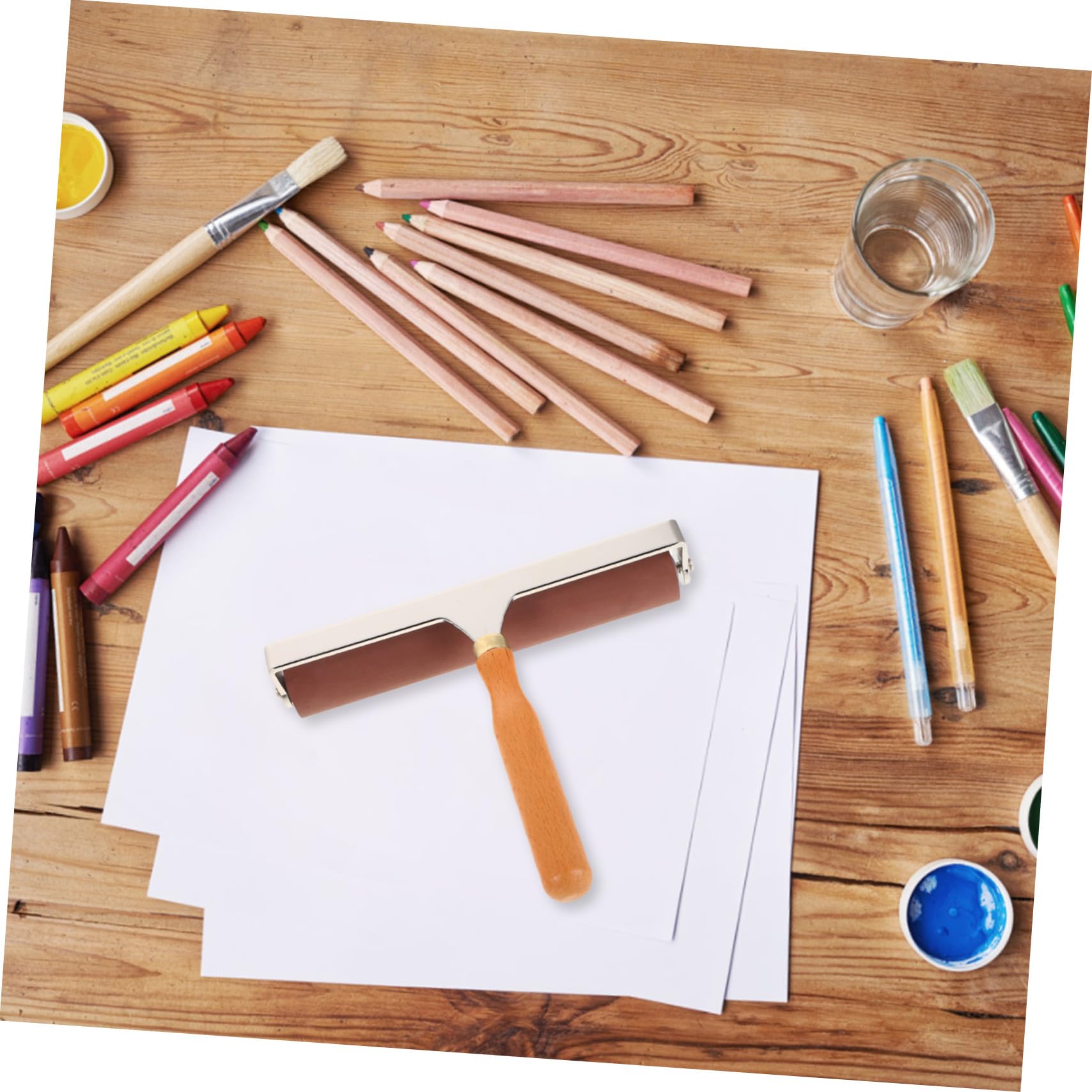 Angoily Rodillo de Caucho para Estampado con Mango de Madera para Impresión Gel Decoupage Manualidades y Aplicación de Tinta Arte y Bricolaje