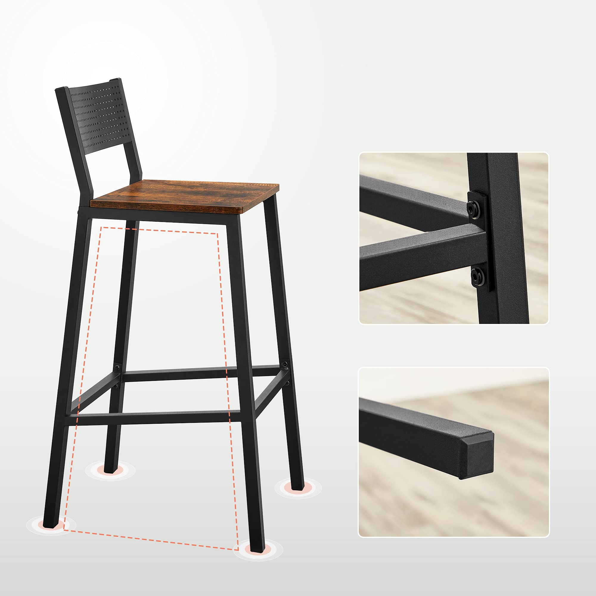 VASAGLE Taburete de Bar, Juego de 2, Taburetes Altos de Cocina, para Cocina, Comedor, Oficina, Estilo Industrial, Marrón Rústico y Negro LBC070B01