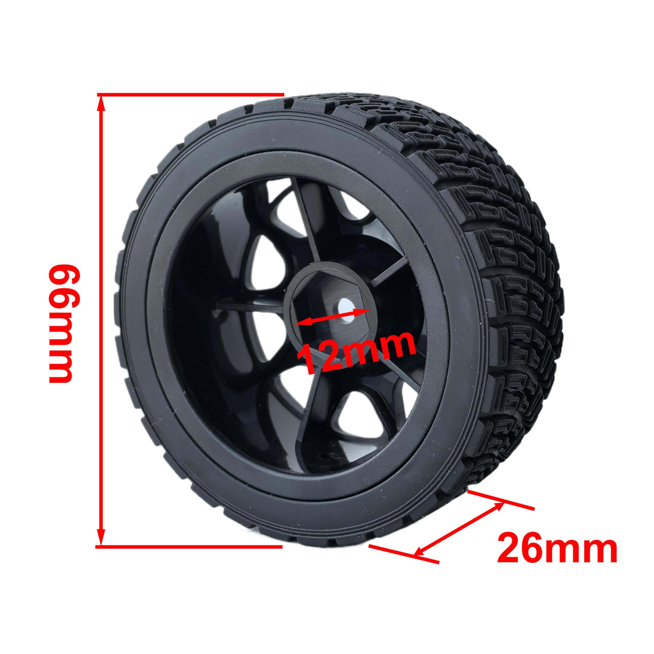 KEEDA 4PCS 66mm RC Tyres and Plastic Wheels Rims for Tamiya TT01 TT02 HSP HPI Kyosho 1:10 RC On Road Racing Rally Car (10-Spoke, Black) - Image 2