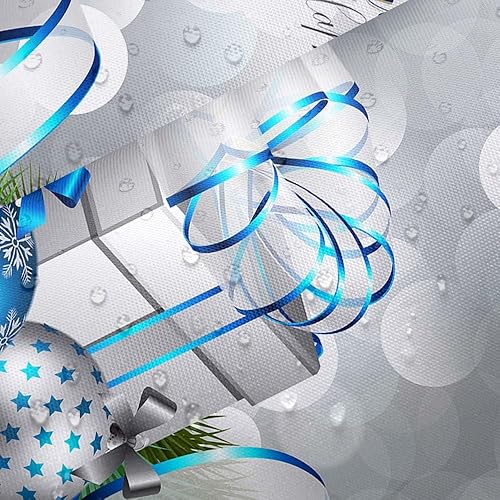 Miniatura 5 de DYNH Cortina de ducha navideña, feliz Navidad, bola y caja de Navidad plateada y azul para cortinas de baño de Año Nuevo, cortina de ducha de tela,
