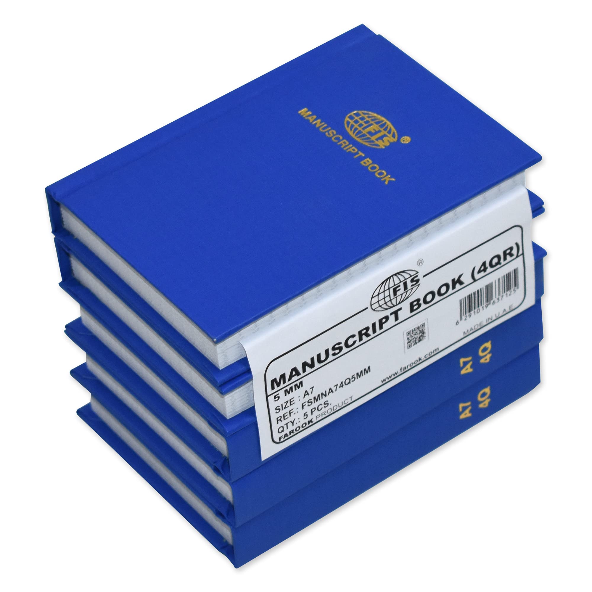 FIS Pack of 5 Pieces A7 Square Line Manuscript Book Blue