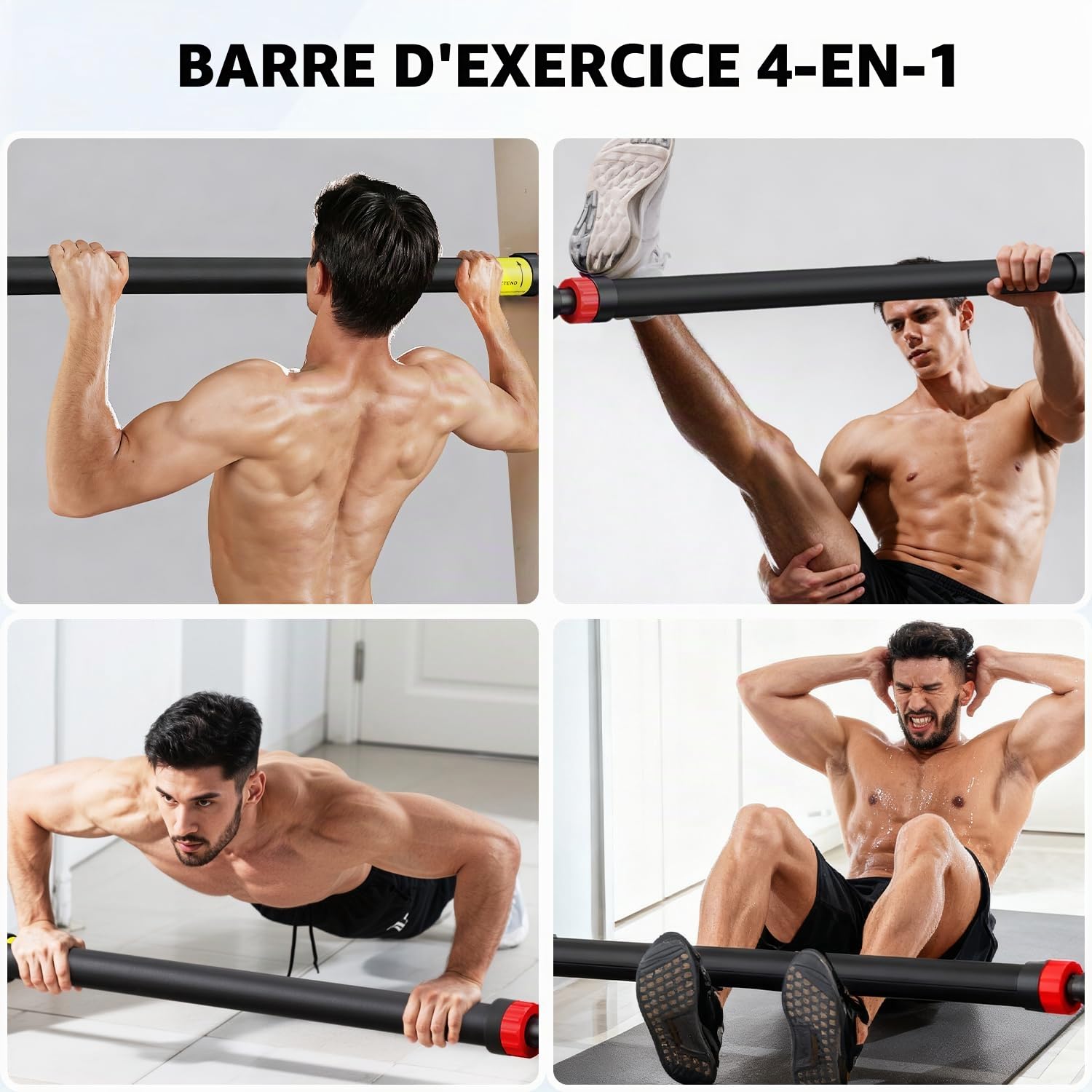 Barre de Traction réglable (72-120 cm), Barre de Tractions Porte, Barre de Traction sans Fixation Installation sans Vis, Chargeable Jusqu'à maximum 200 kg, Pour le Fitness à la Maison