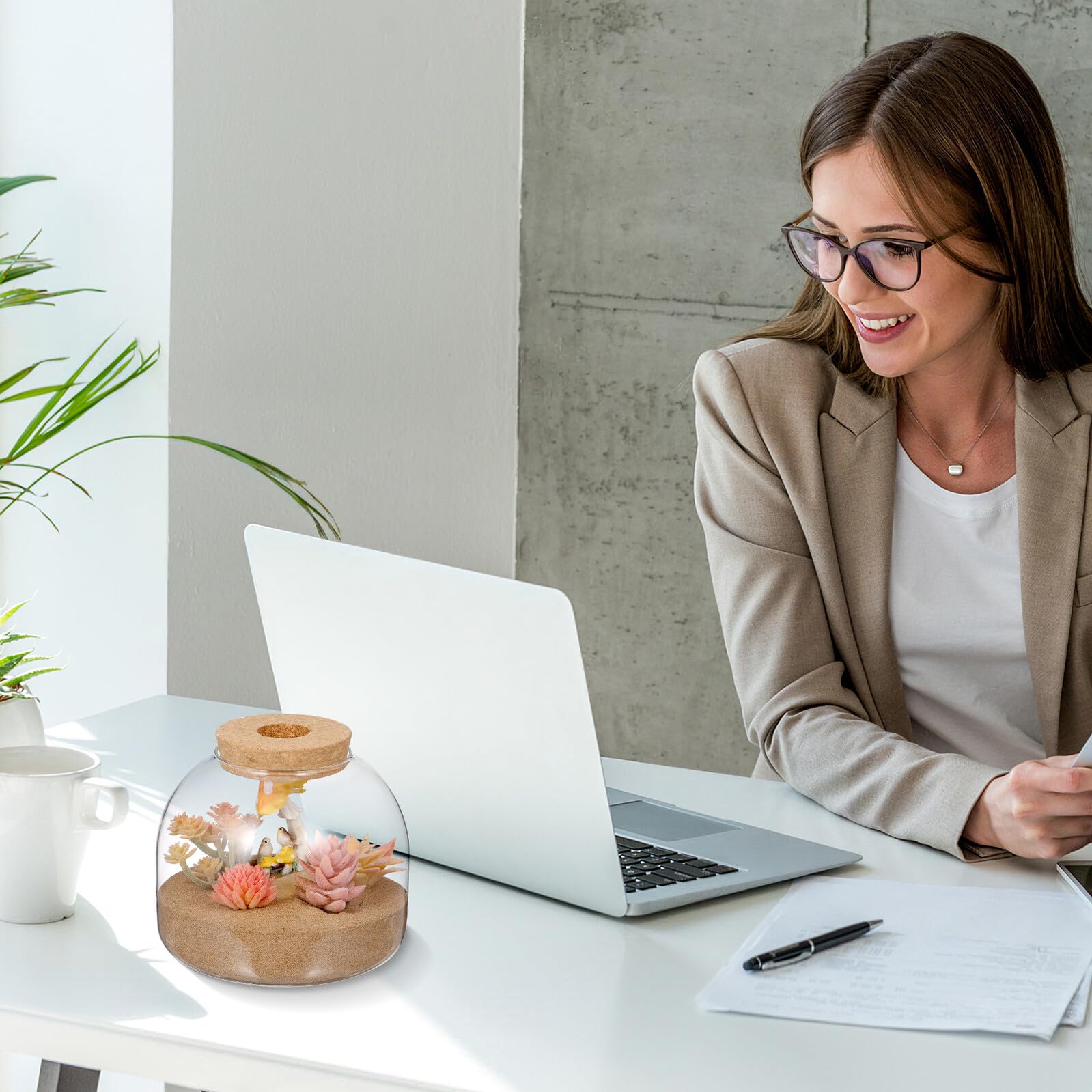 HEMOTON Terrario in Vetro con Tappo in Legno Contenitore per Terrario con Apertura Facile per Piante Idroponiche e Micro Paesaggi Decorazione per Casa Ufficio e Fai da Te