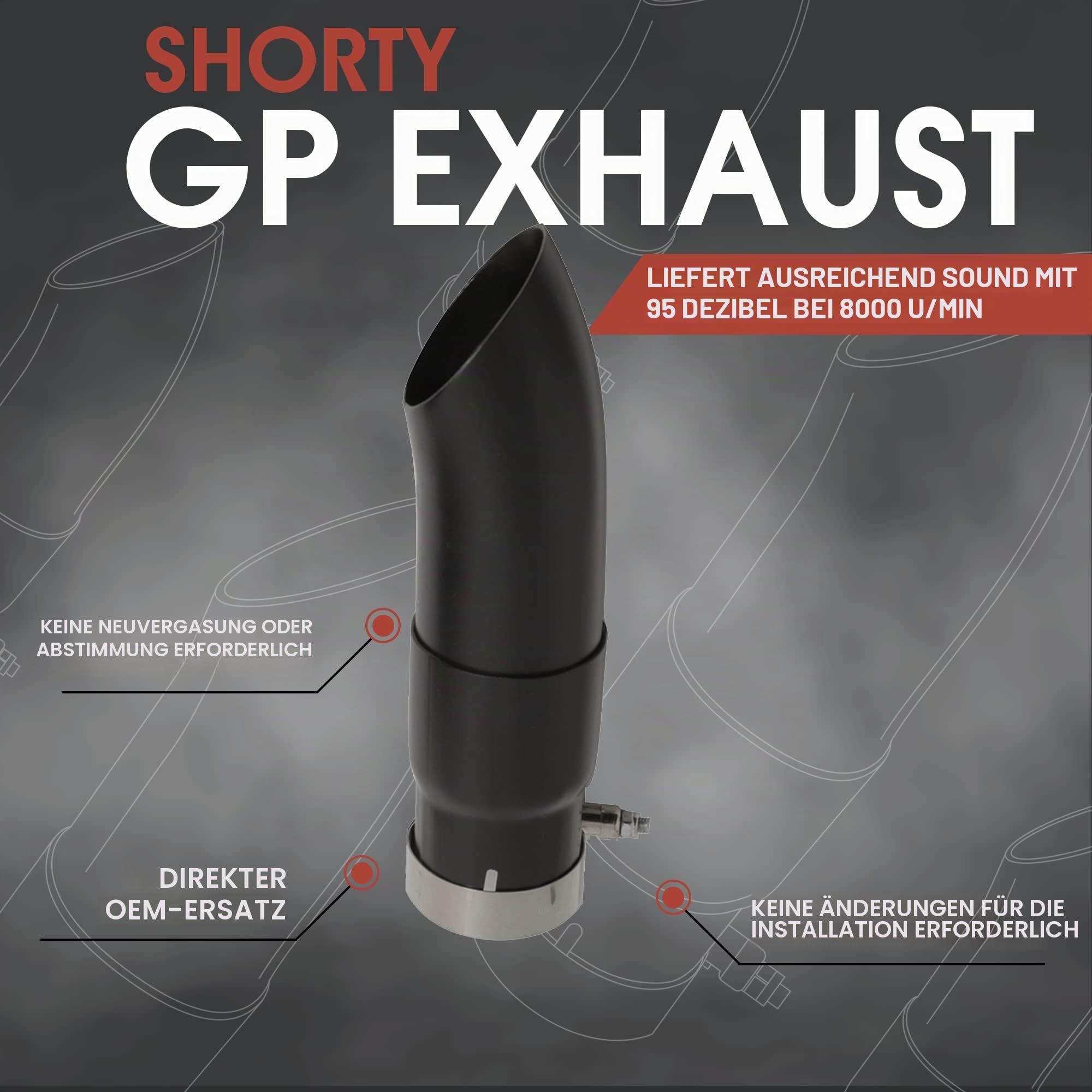 Shorty GP Auspuff Motorrad Slipon Short Schalldämpfer Rohr für 2017-2019 Honda Rebel CMX 500 CMX500, Schwarz