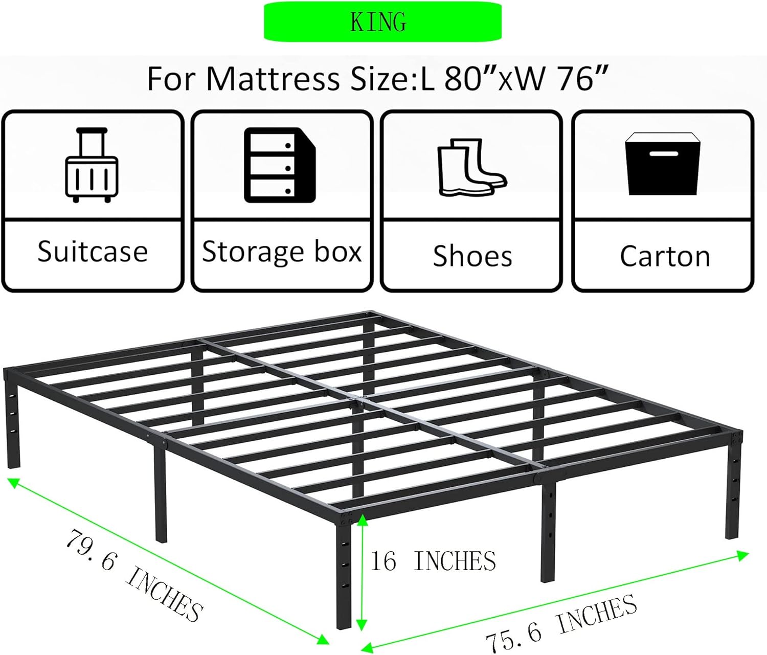 Buy ALDRICH Metal King Size Bed Frame 16 Inch Tall Black Basic Anti