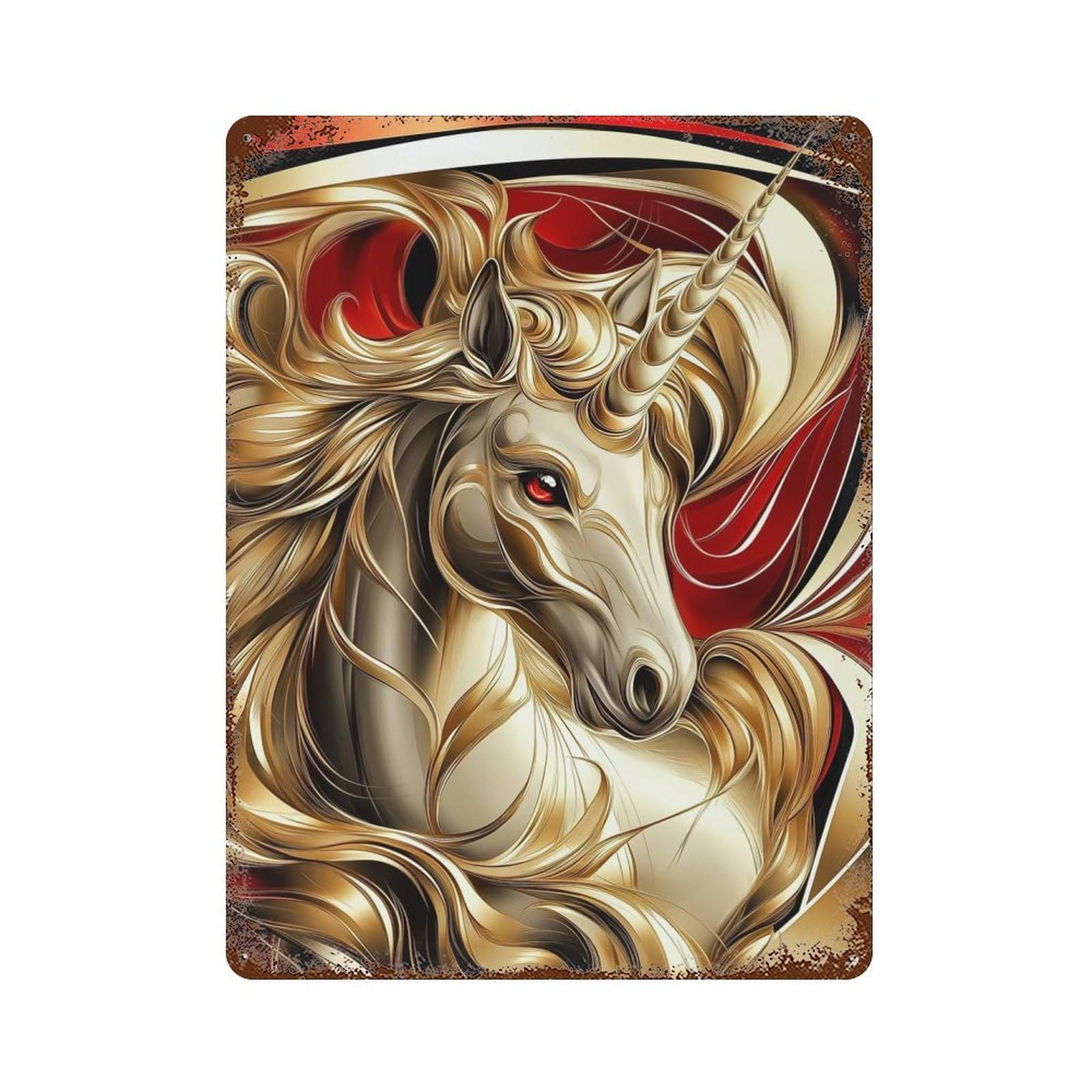 Golden Unicorn Portrait 15.7"x11.8" Weathered Tin Sign, Rustic Home Decor for Living Room, Hallway And Home Decor