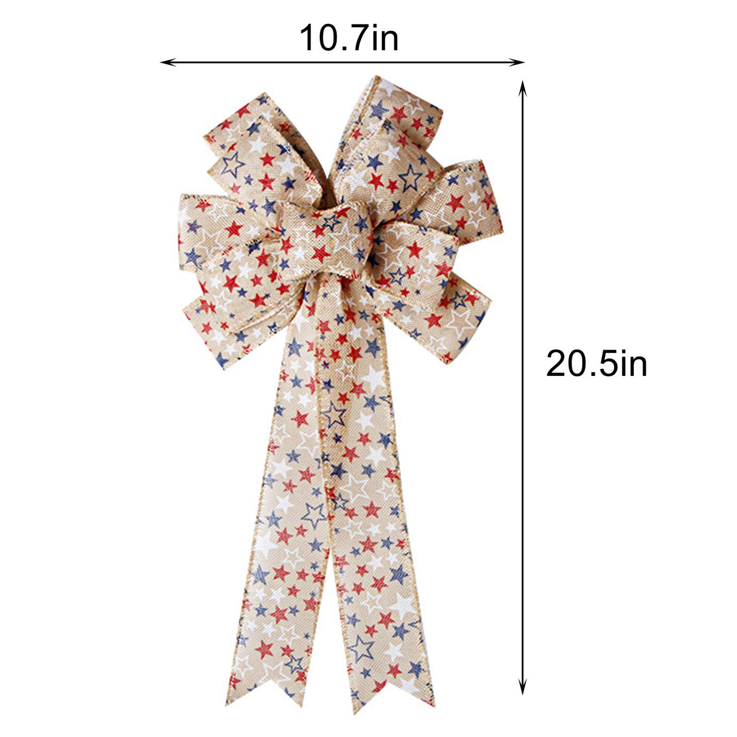 Patriotic Bow, Red White Blue Stars Burlap Bow Wreath Decor for 4th of July, Memorial Day, Veteran's Day, Thanksgiving, Christmas, New Year Indoor Outdoor Decorations