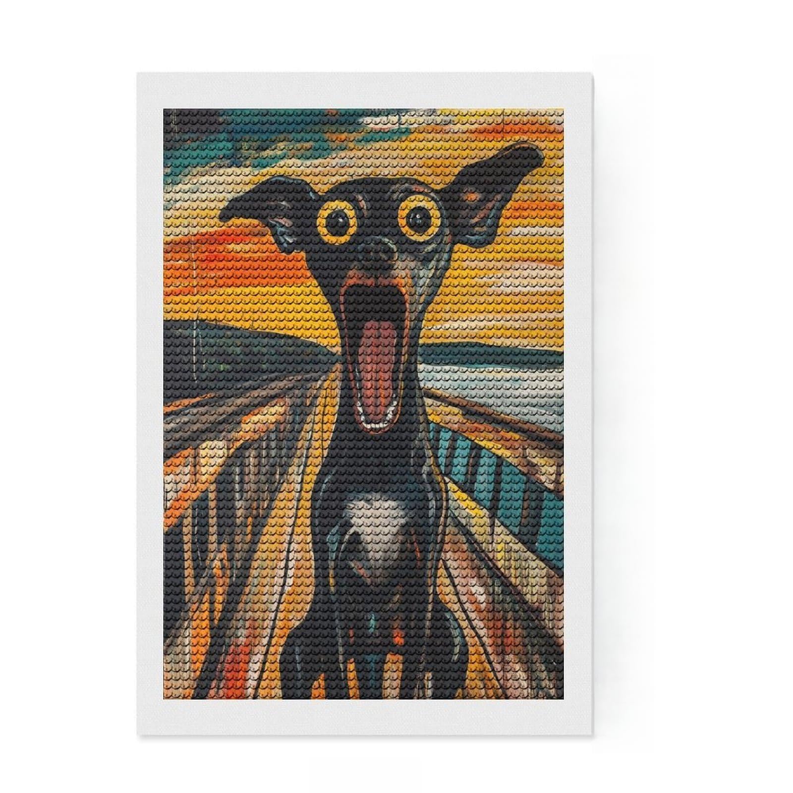 Junmoney Dog Scream Painting Diamond Art Canvas 8"x12", Easy to Follow Symbols, Easy Handmade Project, Boho Decor, Holiday Gift Idea