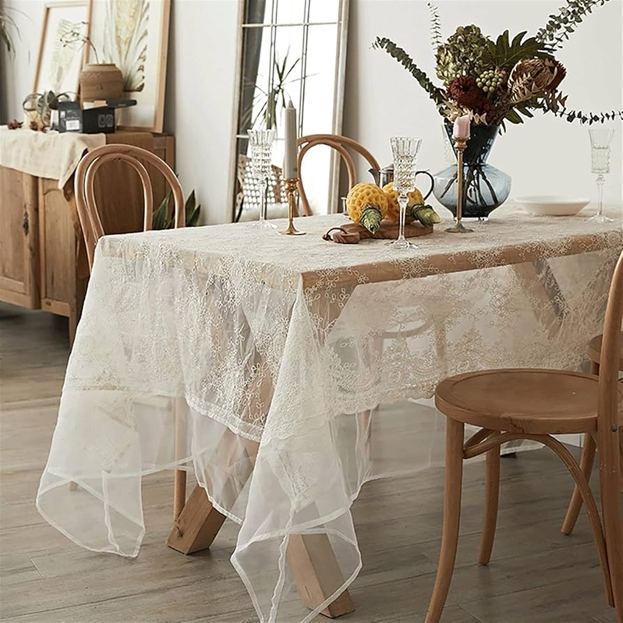 Amazon｜レーステーブルクロス ホワイトテーブルクロス ヴィンテージ