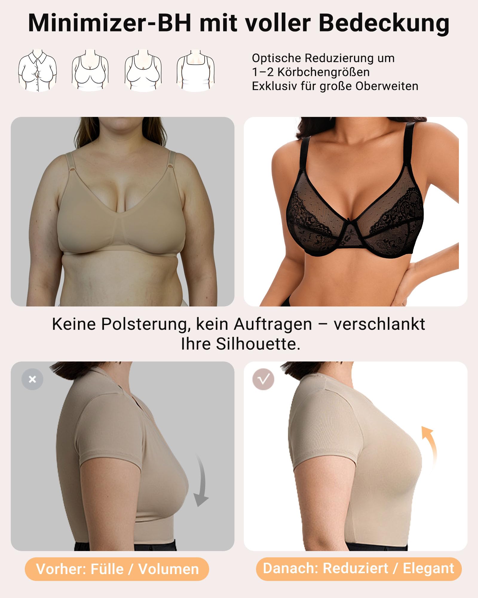 As Fairy BH für Große Brüste, Spitzen BH mit Bügel Große Größen Transparentes Netz Komfortabler Stützender Alltag BH