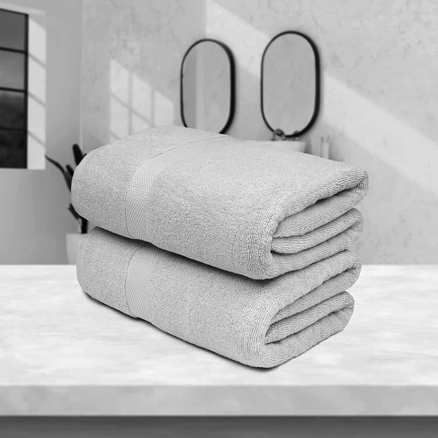 Wholesale Trade Dealz 2 X Super Jumbo Bath Sheets (100 x 200 cm) Primium 100% Egyptian Combed Cotton Extra Large Bath Sheet Towels XL Body Wrap Towel (Silver - Image 4
