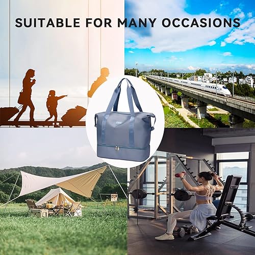 Miniatura 7 de Bolsa de viaje grande con compartimento para zapatos, bolsa de transporte para gimnasio, bolsas de lona ligeras con funda de carrito para viajes y