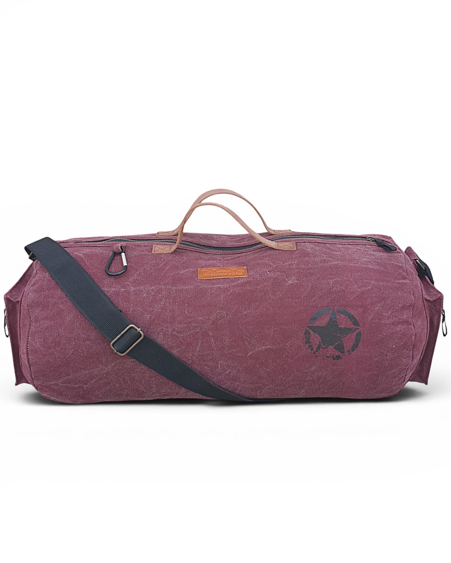 the house of tara Canvas Travel Duffle Bag | 25 litres | Sports Duffel | Gym Bags | for Men and Women | Adjustable Broad Strap | Airline Carry-On Luggage | Quick Access Pockets | Vintage Wine-picture-26