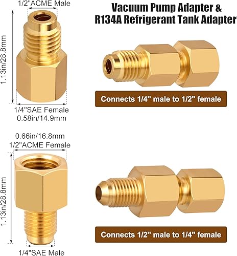 Miniatura 3 de WADEO 31 piezas de válvula de bola angular para refrigerante de aire acondicionado de 14 pulgada para refrigerante R410A R134A R12 R22 con adaptador